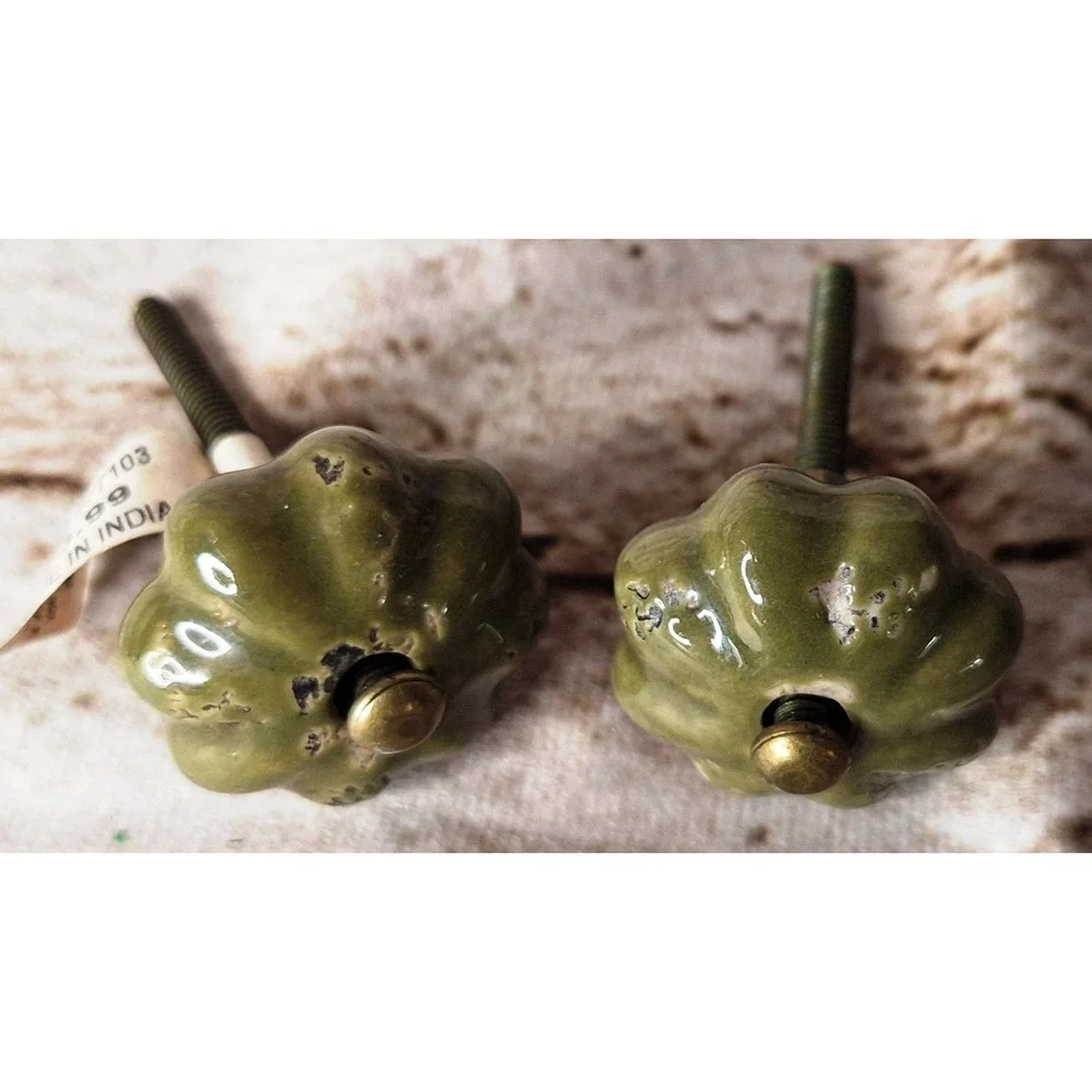 3 Whimsical KNOBs 1 Bumblebee 2 green vintagelike for Door or Drawer or Cabinet